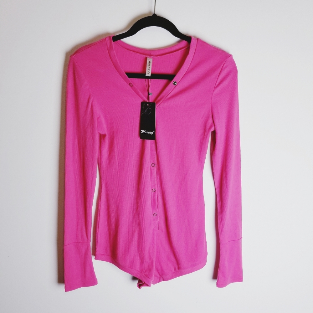 MOXEAY long sleeve pink ribbed body suit nwt small
